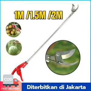 Gunting Dahan Tarik 1/1.5/2M Tongkat Pemotong Ranting Pohon Stainless Steel Alat Membantu Pemetik Buah Cocok untuk Berkebun