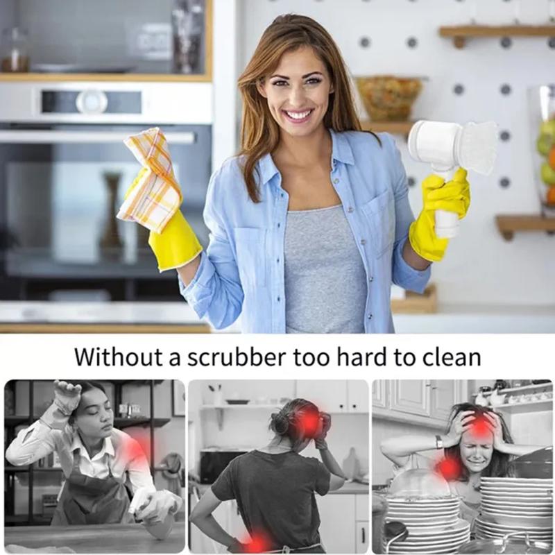 Electric Cleaning Brush 5 in 1 Cordless Rechargeable Electric Cleaning Spin Scrubber Brush Household Multifunctional Handheld Electric Scrubbe Cleaning Brush Sponge Tool Wool 3