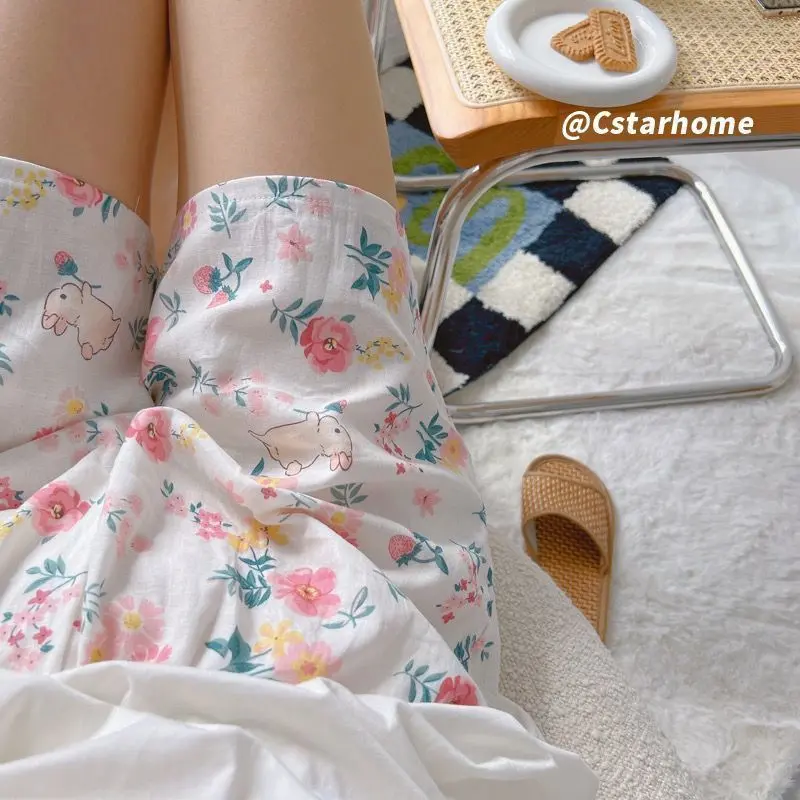 Plus Size Shorts 130kg Fat MM Sweet Girl Floral Pajama Shorts Sweet Soft Comfortable Home Pants Fresh Cool Print