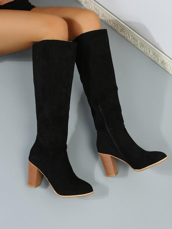 Women's Fashionable Solid Zipper Design Boots, Casual Comfortable Knee High Heels Boots for Daily Wear, Non-slip All Match Pointed Toe Winter Shoes for Party, Club 7