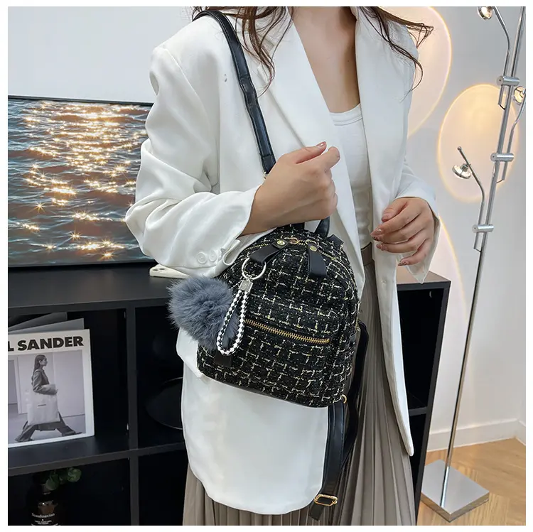 Ba Lô Nữ EMMAYCLSET Vải Dạ Kim Tuyến Đeo Được Chéo EM128 Đeo Vai Da Backpack mcm  balo 6