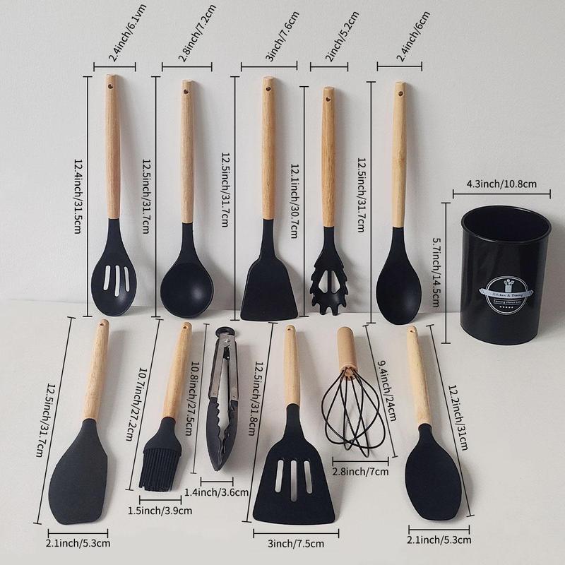 Silicone Cooking Utensils Set, 12pcs/set Including Spatula, Spoon, Tongs, Whisk, Storage Bucket, Kitchen Cooking Utensils Set, Kitchen Accessories 2