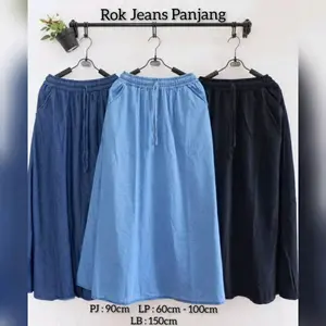 Rok Panjang Jeans Tali aktif Polos Santai // Rok Jeans Jumbo Tali aktif Murah Karet Nyaman