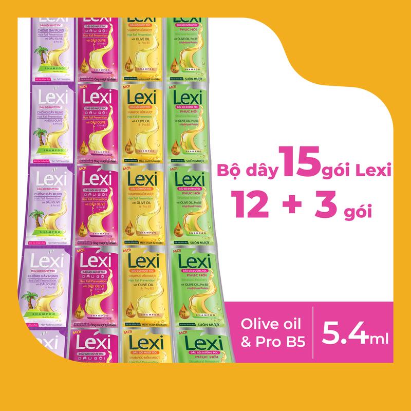 Dây Dầu Gội Dưỡng Tóc LEXI 12 Gói kèm 3 Gói Chăm Sóc Tóc