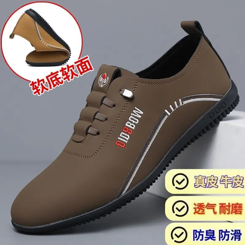Giày Nam, Da Thật, Thiết Kế Chim Pecking, Hàng Mới Về Năm 2025, Thoáng Khí, Đế Mềm, Giày Thường Ngày Chống Trượt, Chống Mài Mòn, Dễ Phối Đồ Thời Trang 2