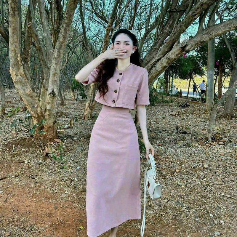 Set áo croptop và chân váy dài công sở thanh lịch Nữ Pants Women Voi 0