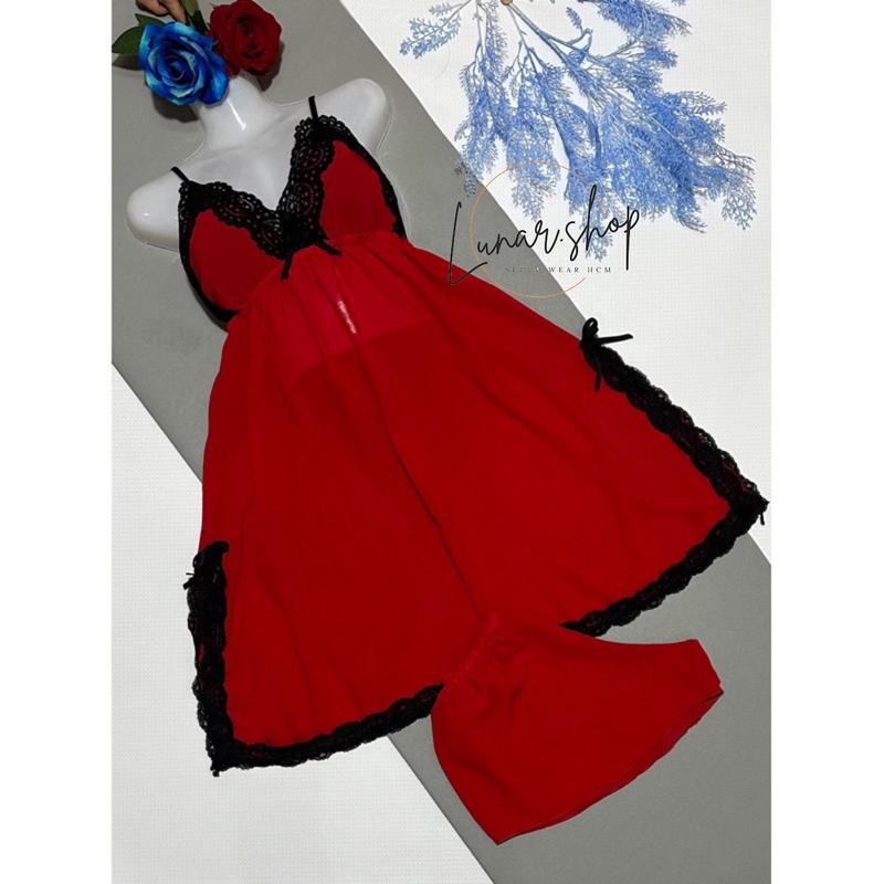 [BigSize từ 50kg-85kg] Váy ngủ BigSize 2 dây kèm mút Lụa Voan mềm mát xuyên thấu. Nữ Women Dress Đầm Ngủ Ren đầm  ngủ