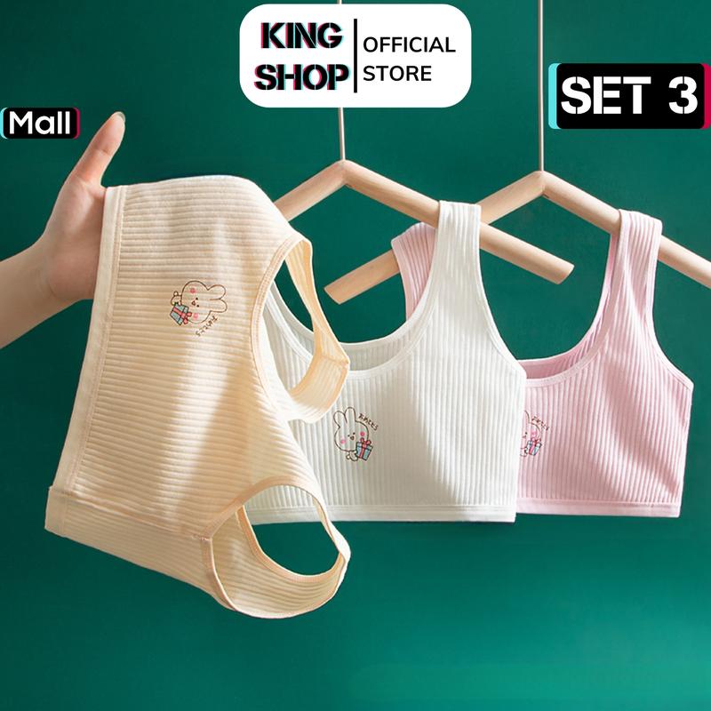 Set 3 Áo Lót Cho Bé Gái 2 Lớp Phía Trước (Size 35-65kg) Cotton Gân Tăm Họa Tiết Thỏ Xinh Xắn Chống Lộ Cho Tuổi Dậy Thì, Áo Lá Mềm Thoáng Năng Động King Shop aochip  begai aolotla A8574