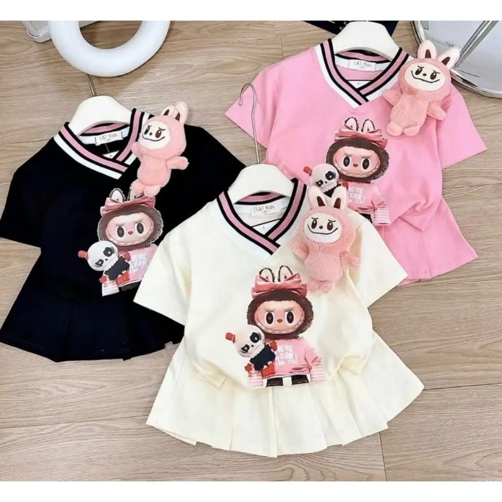 Sét ÁO + váy có lót Quần xếp ly in hình LaBuBu (Ko Kèm Gấu) dễ thương,xinh xắn cho bé gái từ 10-45kg. Chất cotton đẹp, thoáng mát cho bé V1