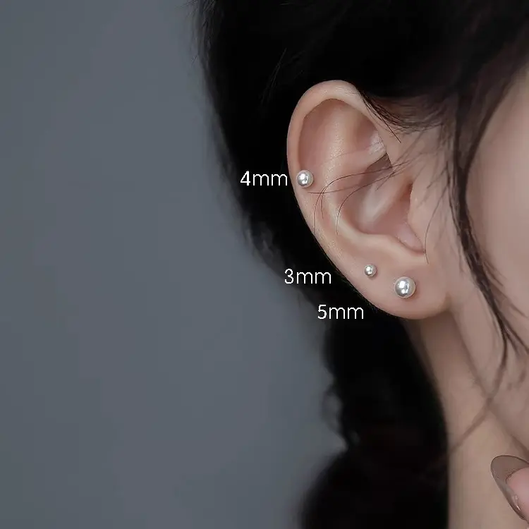High-Quality Full 925 Sterling Silver Zhang Ruonan Same Style Small Delicate Pearl Stud Earrings Ear Bone Studs Versatile High-End Women