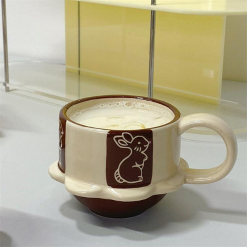 Hand Painted Ceramic Mug, 2 Counts/set Cute Coffee Cup, Creative Breakfast Cup, Milk Cup, Drinking Cup for Home Office Use, Drinkware 5