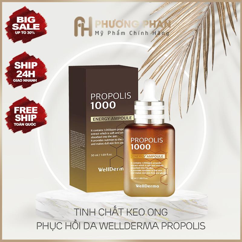 Tinh chất keo ong Wellderma Propolis 1000 Energy Ampoule 50ml - Serum dưỡng ẩm chăm sóc da mặt dành cho Nữ