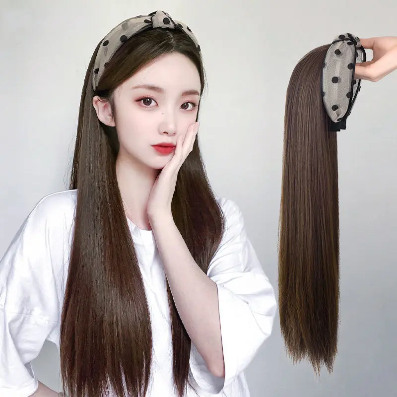 Wig Female Hair Hoop Wig Half Headgear Long Straight Hair Temperament Natural Seamless Simulation Hair Black Long Straight U-Shaped Full-Head Wig