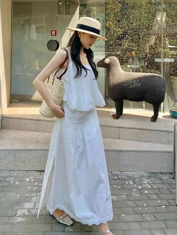 Set bộ áo 2 dây chân váy dài xếp li trước Samhyewear