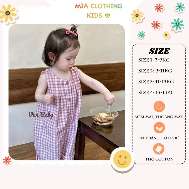 MIA KIDS Bộ jum quần kẻ caro cho bé xinh xắn mát mẻ size 8kg-16kg 0