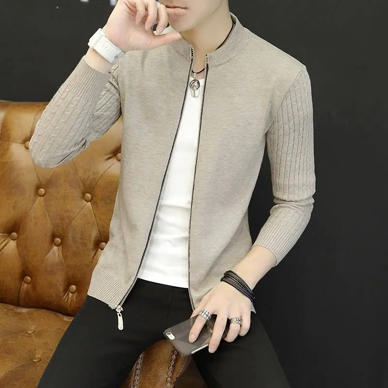 Spring and Autumn Jacket Men's Korean-Style Slim-Fit Knitted Cardigan Autumn Wear Trendy Thin Coat Men's Casual Handsome Top Shoes