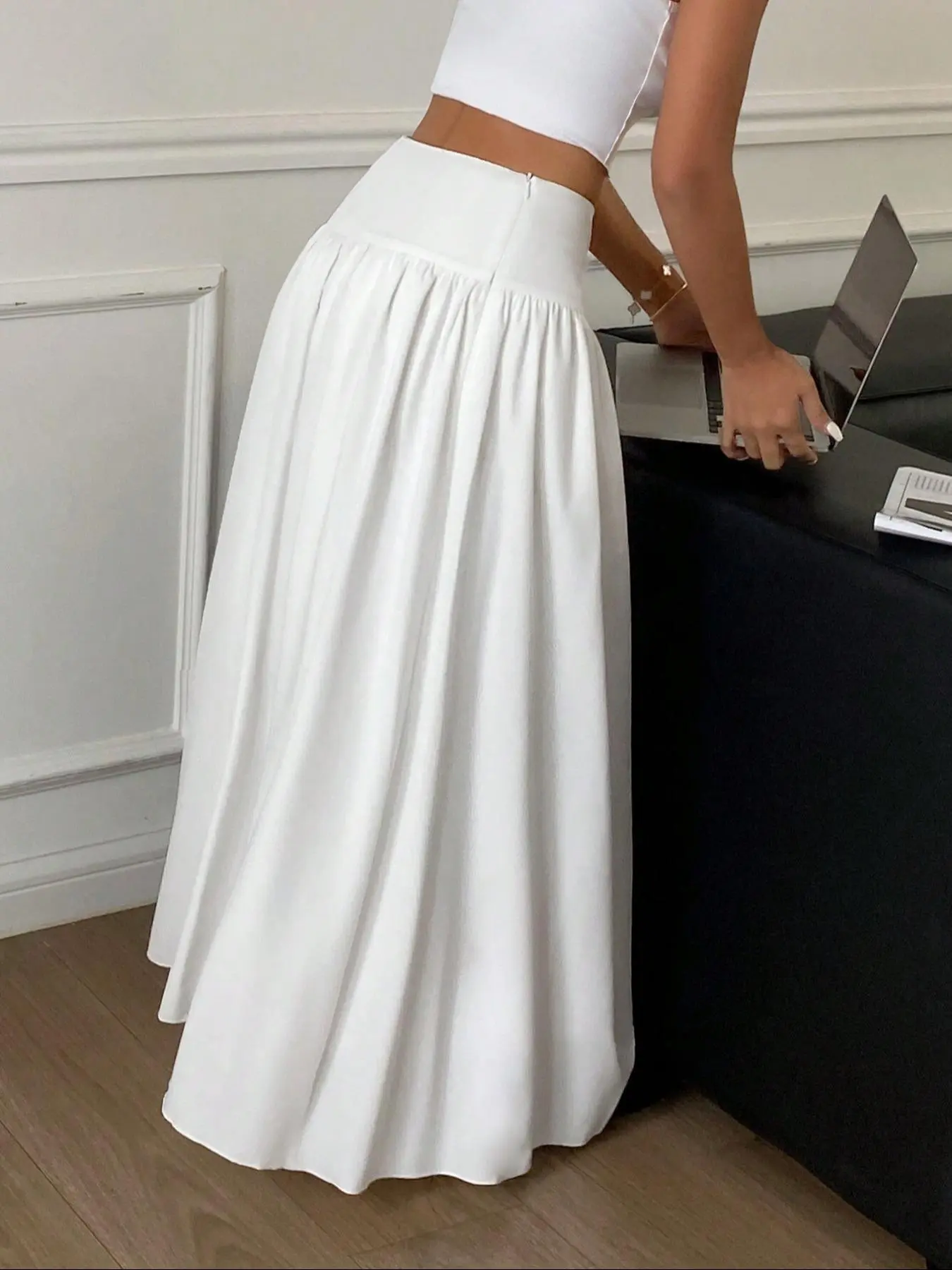 Women's Solid Color Zipper Skirt, Elegant Fashion Casual Long Skirt for Daily Outdoor Wear, Ladies Bottoms for All Seasons