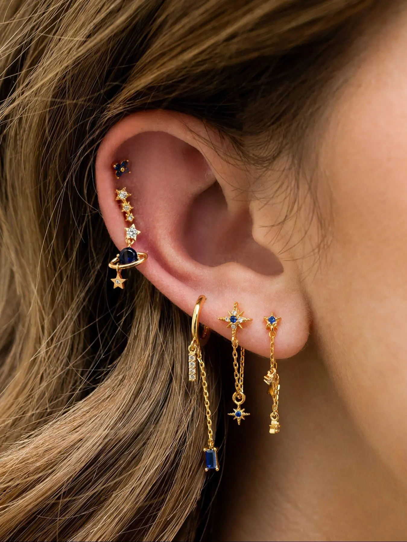 Women's Elegant Rhinestone Decorated Earrings Set, Trendy Exquisite Chain & Star Design Dangle & Stud Earrings, Chic Gorgeous Jewelry As Gift for Girlfriend