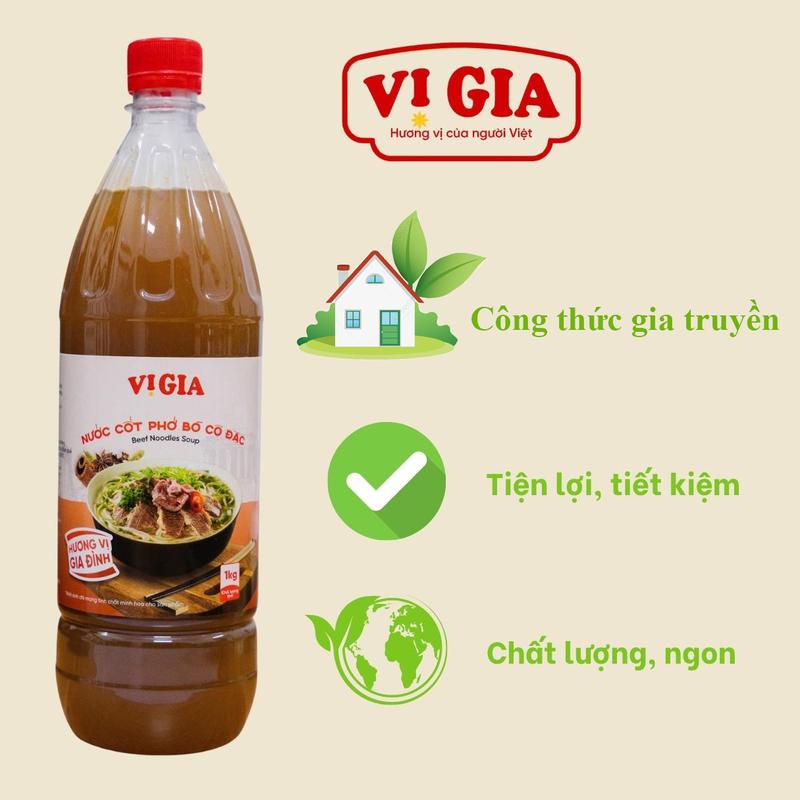 Nước Cốt Phở Bò cô đặc Vị Gia 1kg, thơm ngon chuẩn vị, an toàn, tiết kiệm. Vị Gia Food Nước Sốt Gia Vị nuoccot  pho