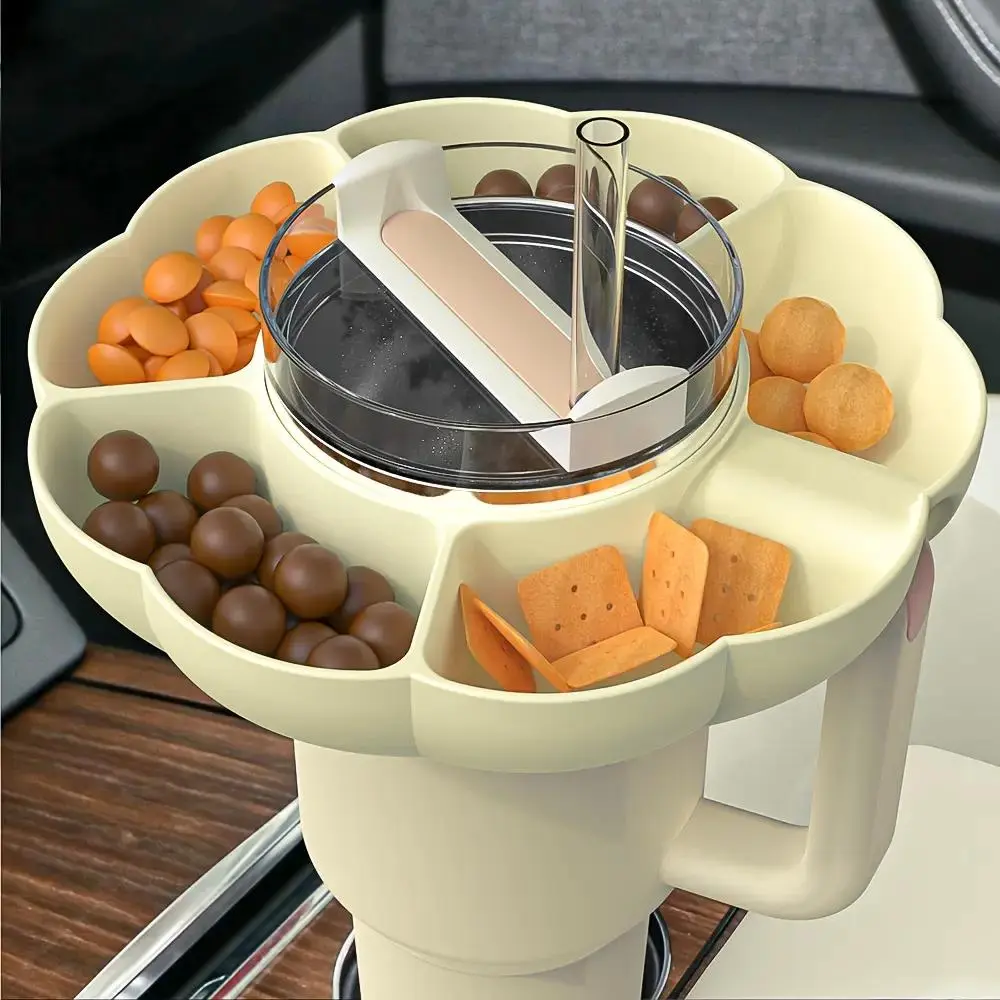 Silicone Flower Shaped Snack Tray without Water Bottle, Multi Grid Reusable Tumbler Cup Hanging Snack Holder, Drinkware Accessories for Water Bottle with Handle