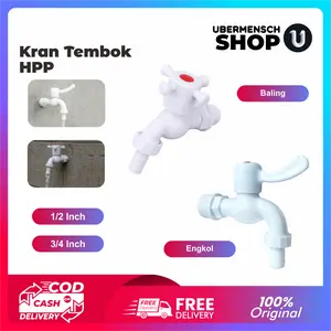 [US] Kran Air Plastik PVC Putih HPP Model Engkol Dan Baling Ukuran 1/2 Inch Dan 3/4 Inch Anti Karat Anti Bocor Tahan Panas & Mudah Dipasang Untuk Kamar Mandi / Dapur / Outdoor