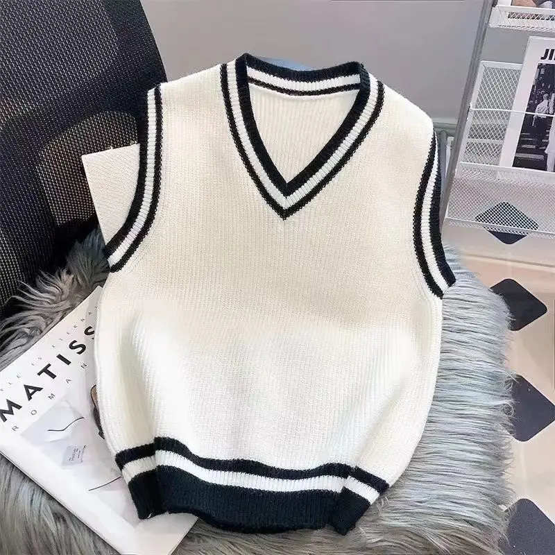 Bộ Đồ Phong Cách Preppy, Cho Bé Gái, Phong Cách Hàn Quốc, Áo Sơ Mi Nơ Dáng Rộng Rãi, Áo Vest Dệt Kim, Bộ Đồ Hai Mảnh, Thời Trang, Quần Áo Nữ, Thích Hợp Cho Mùa Thu 7