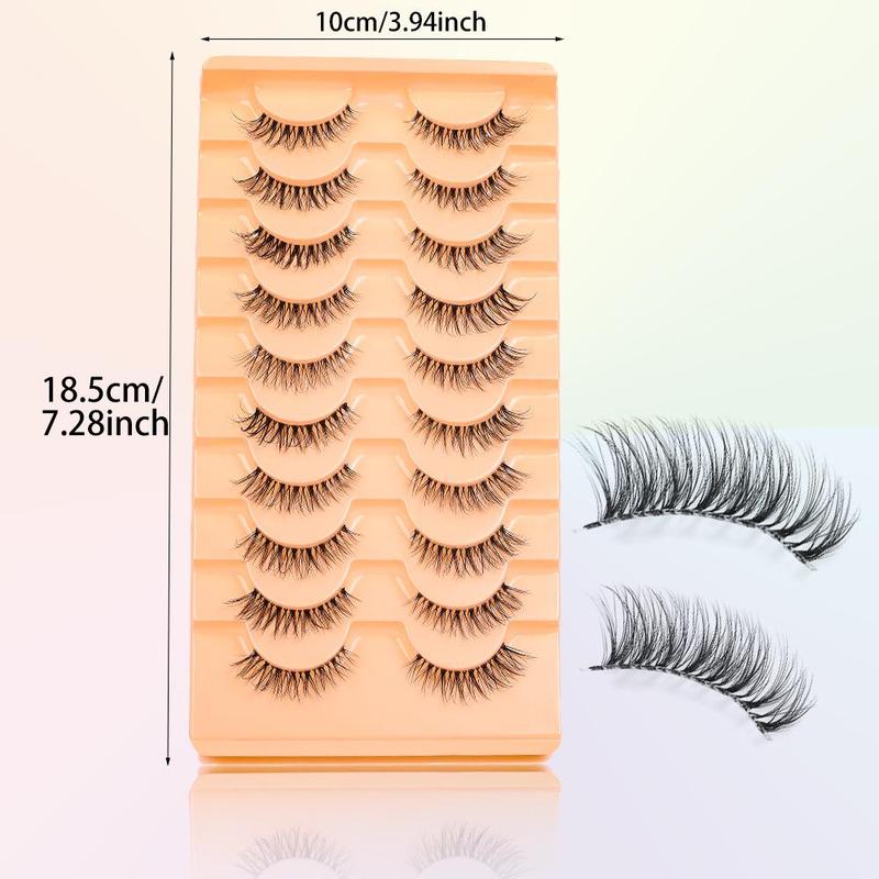 Product Introduction of Natural Curling Wispy Cat Eye Faux Lashes Strip Lashes, 10 Pairs Reusable Lengthening and Volumizing Faux Eye Lashes for Women and Girls, Makeup 1