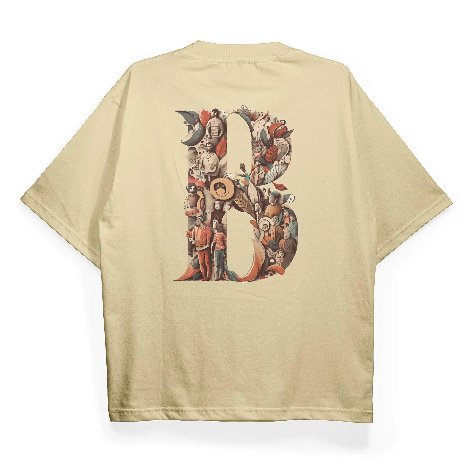 BENIDSON Oversized Tshirt Cream Floral Monogram Kaos Katun