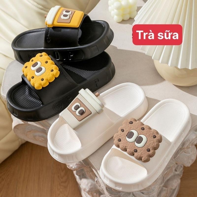 Dép Bánh Mì Nữ Quai Ngang Girl Phố Đi Mưa Du Lịch Tắm Biển Nâng Đế 5cm Sticker Trà Sữa Học Sinh TB678