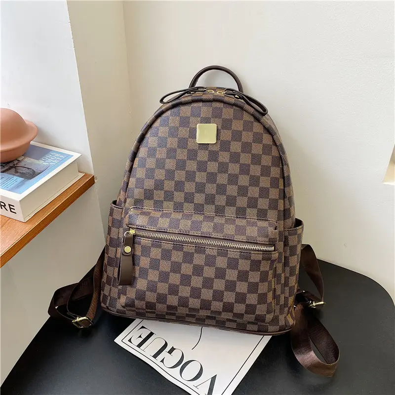 Balo Thời Trang Ô Xanh-Nâu vừa A4 - Đeo Vai - Backpack 1