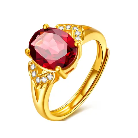 Gold Ring for Women Sweet Temperament Light Luxury Red Crystal Palladium Ring Valentine's Day