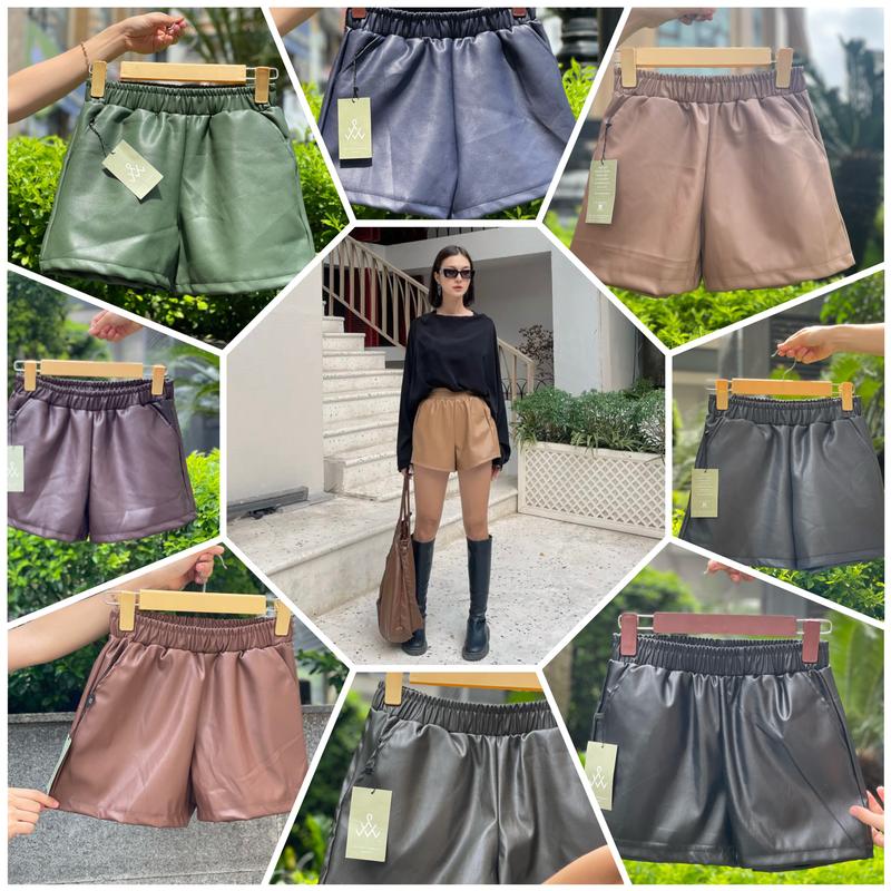  Quần Short Da Nữ Dày Dặn L1 quần cạp chun bản rộng quần đùi nữ dáng phồng trẻ trung thời trang 