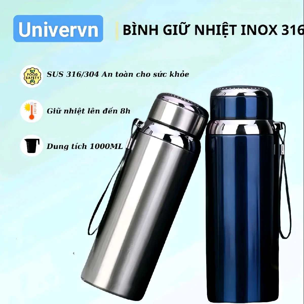 Bình Giữ Nhiệt Inox SUS 31 6 Loại 800mI Cao Cấp, Giữ Nóng Lạnh Lên Đến 10h