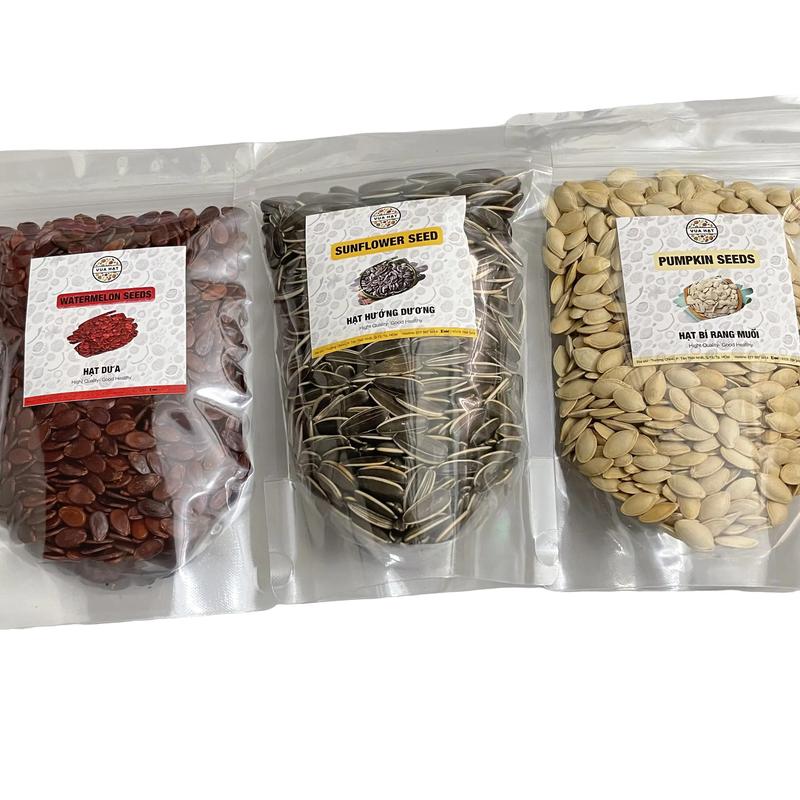 Combo 3 loại Hạt dưa, hạt bí, hạt hướng dương rang củi túi zip  Snack Ăn Vặt