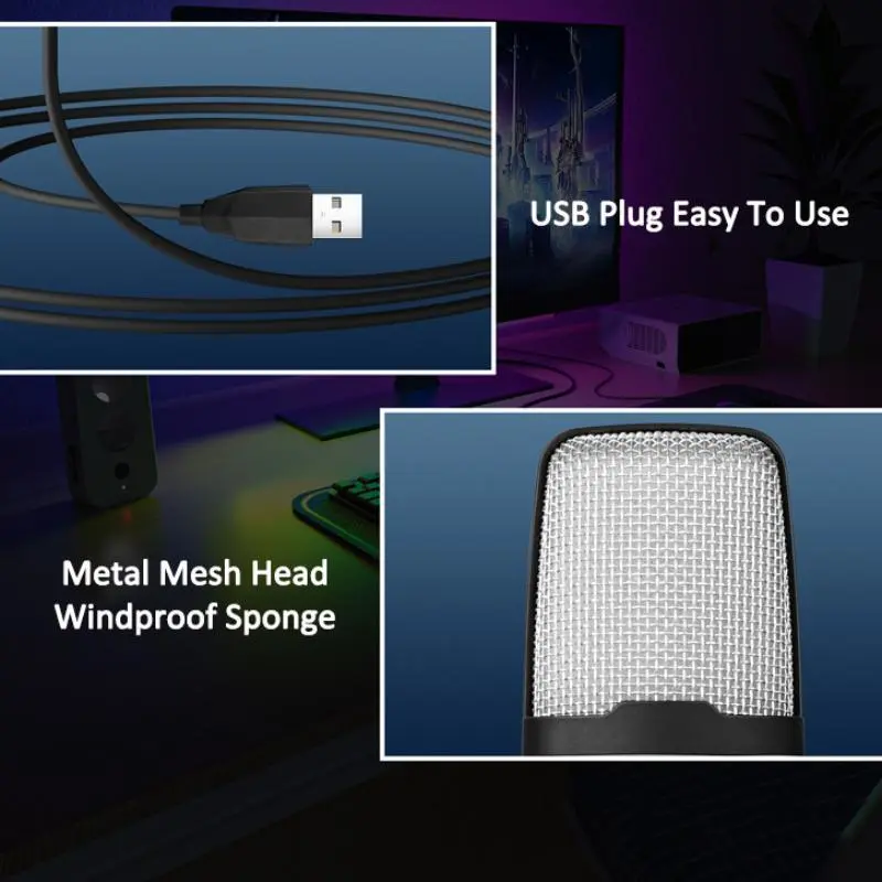 USB Powered Desktop Microphone With Foldable Bracket, RGB Colorful Lighting Effect Live Streaming Microphone, Gaming Microphone 6