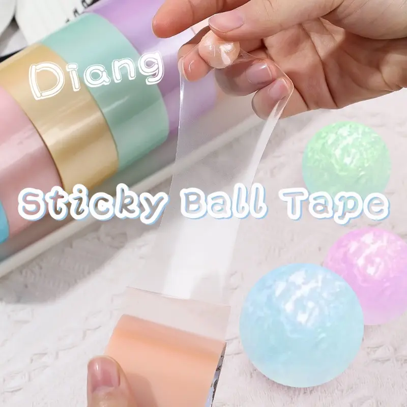 1Roll 3.6/4.8cm Macaron Colored Sticky Ball Tape DIY Decompression Toy Stickies Unzip Tapes Educational Toys for Kids Relax Game Gift