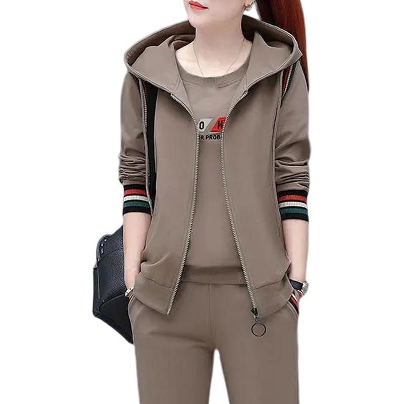 Bộ Áo Nỉ Và Quần, Áo Khoác Không Tay Có Mũ, Cổ Tròn, In Họa Tiết Rộng Rãi, Ấm Áp, Eo Co Giãn, Dây Kéo, Bộ Đồ Thể Thao Mùa Thu Để Mặc Hàng Ngày, 3 Cái / bộ 4