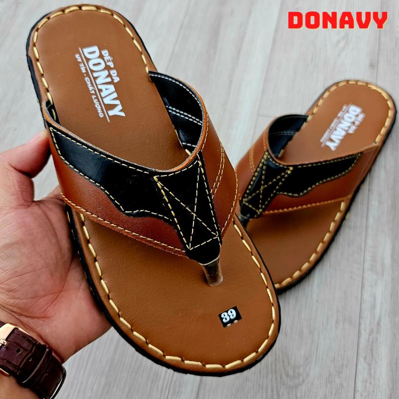 TRI ÂN 69K Dép xỏ ngón nam da DONAVY cao cấp, quai phối cách điệu, khâu đế bao đi mưa D.KST