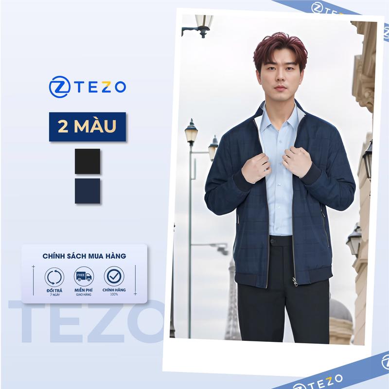 Áo gió nam áo khoác nam mặc được 2 mặt cổ 5 phân họa tiết caro Tezo 24AG5C024