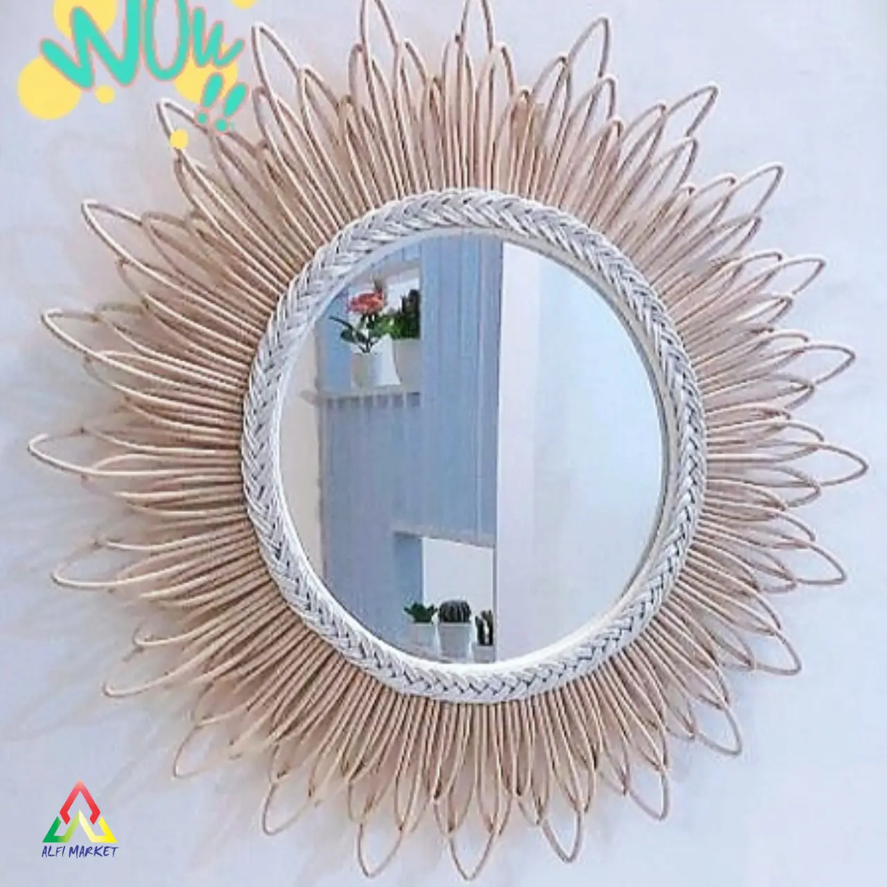 Kaca Rotan Sintesis Model Baru | Cermin Cantik | Aesthetic Mirror | Hiasan Dinding | Home Decor Tegak Square salon