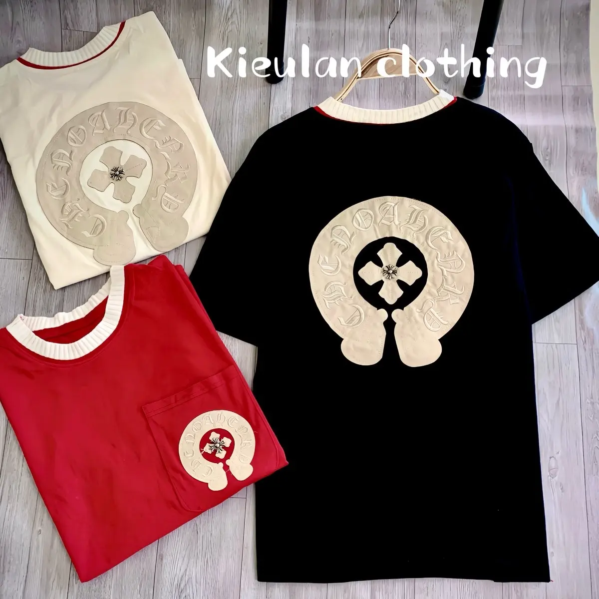 [A-28] Áo phông ChOm thêu Da đính khuy 2 mặt ,from rộng chất cotton 2c Menswear Cổ Tròn