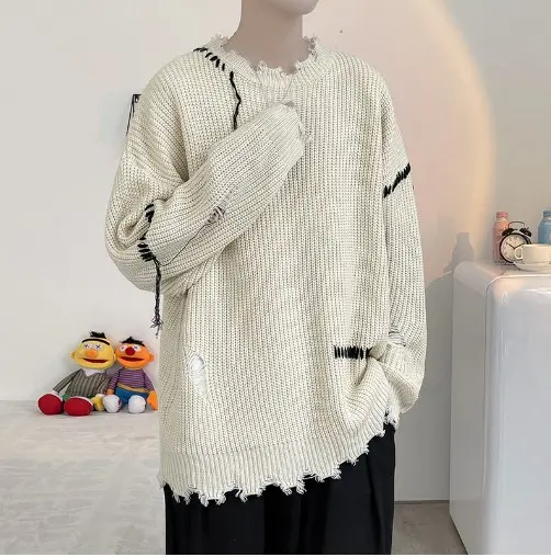 Áo sweater nam len đan thời trang unisex hàn quốc Áo len nam rách viền cá tính phong cách ulzzang đi chơi đi học học sinh, mặc nhóm 4