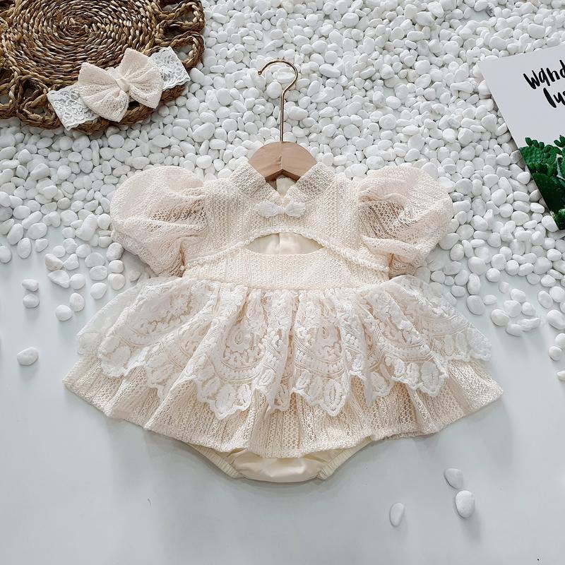 Body váy ren trắng cổ tàu cho bé gái sơ sinh (Size 3-12kg) Jumpsuit