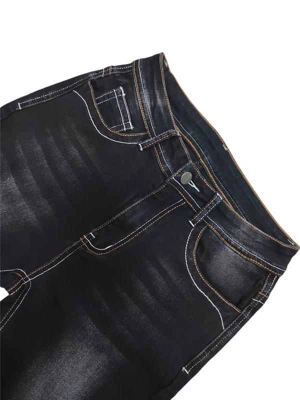 Women's Vintage Embroidering Design Button Fly Pocket Jeans, Casual Fashion Trousers for Daily Wear, Valentine's Day Gift, Ladies Bottoms for Fall & Winter 2