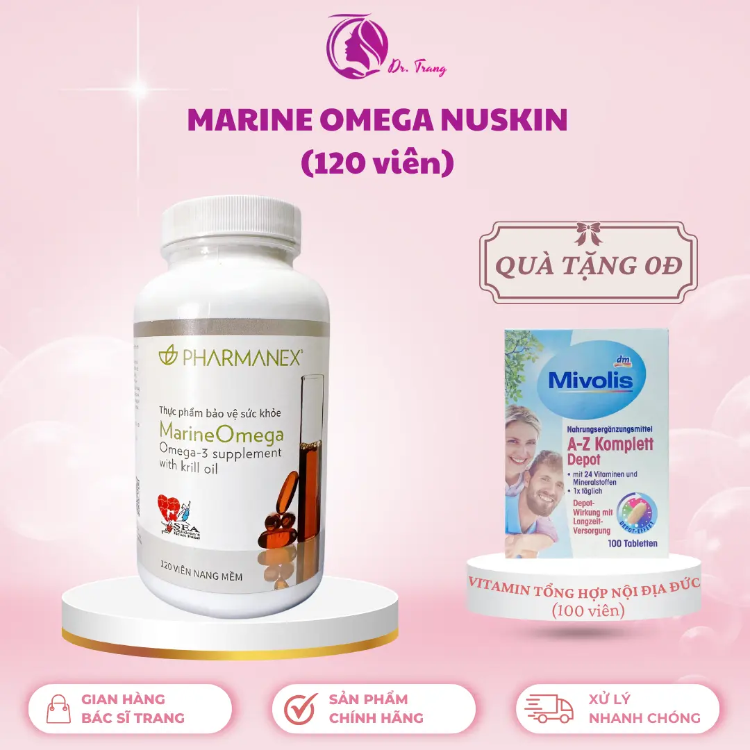 [DR TRANG] - OMEGA NUSKIN - Viên uống hỗ trợ bổ sung omega3 chứa dầu nhuyễn thể hộp 120 viên - Tặng 1 Vitamin tổng hợp AZ 100 viên