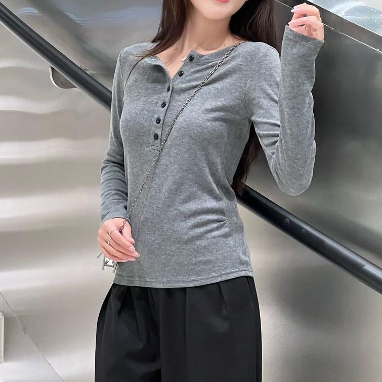 Áo Thun Nỉ Bigsize Dài Tay Cài Nút Chất Thun Co Giãn Dáng Ôm Nữ Women Top 4