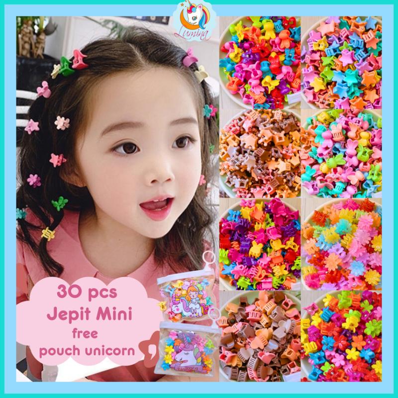 LuminaCollection Jepit Mini Anak 30 PCS Free Pouch Unicorn Lucu Aksesoris Rambut Hairclip Colorful Star Bunny Bunga Daisy Love Crown 0