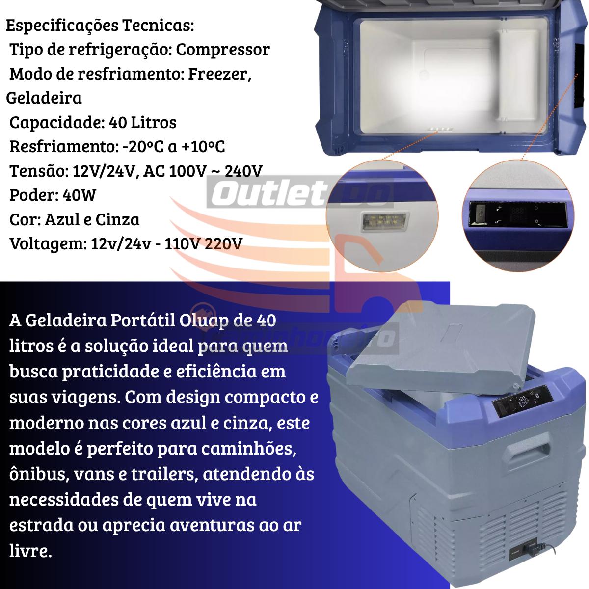Geladeira Portátil 40l 12v/24v 110v/220v Ônibus Caminhão Van - Azul e Cinza — foto 2