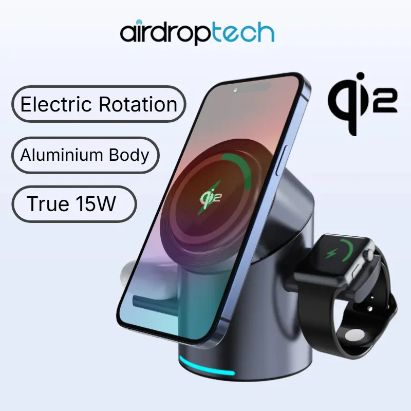 AIRDROPTECH 20W Qi2 Wireless Charger Stand 3 in 1 Charging station for magsafe iphone 16 15 14 13 12 iwatch airpods