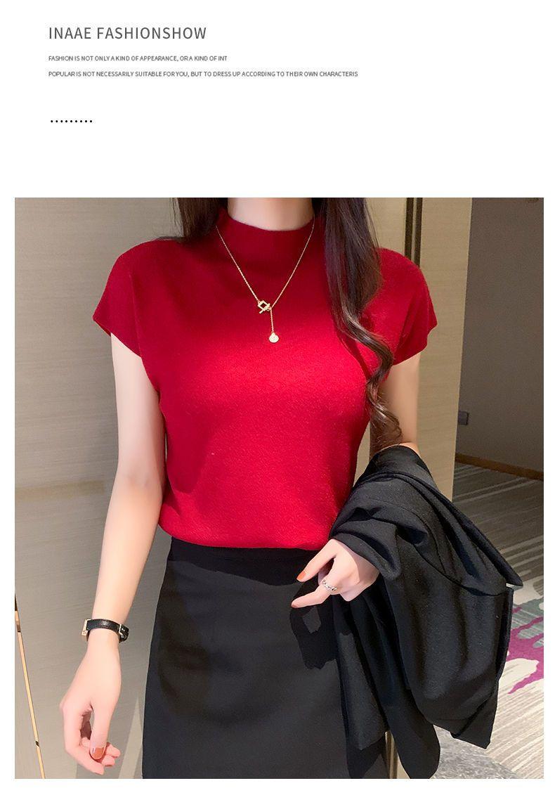 Product Introduction of Áo Lớp Nền Cổ Lọ Nửa, Hàng Mới Về Mùa Xuân Và Mùa Hè 2024, Đồ Len Không Tay Cho Nữ, Đồ Mặc Bên Trong, ngắn Tay, Áo Len Mỏng, Áo Thun Mỏng 17